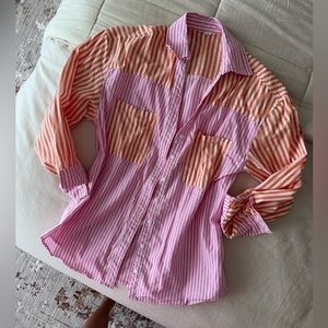 Multi stripe colorblock button down shirt